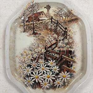 Vintage Elite Metal Tin Snack Tray 'The Farmer's Home-Winter' Scene